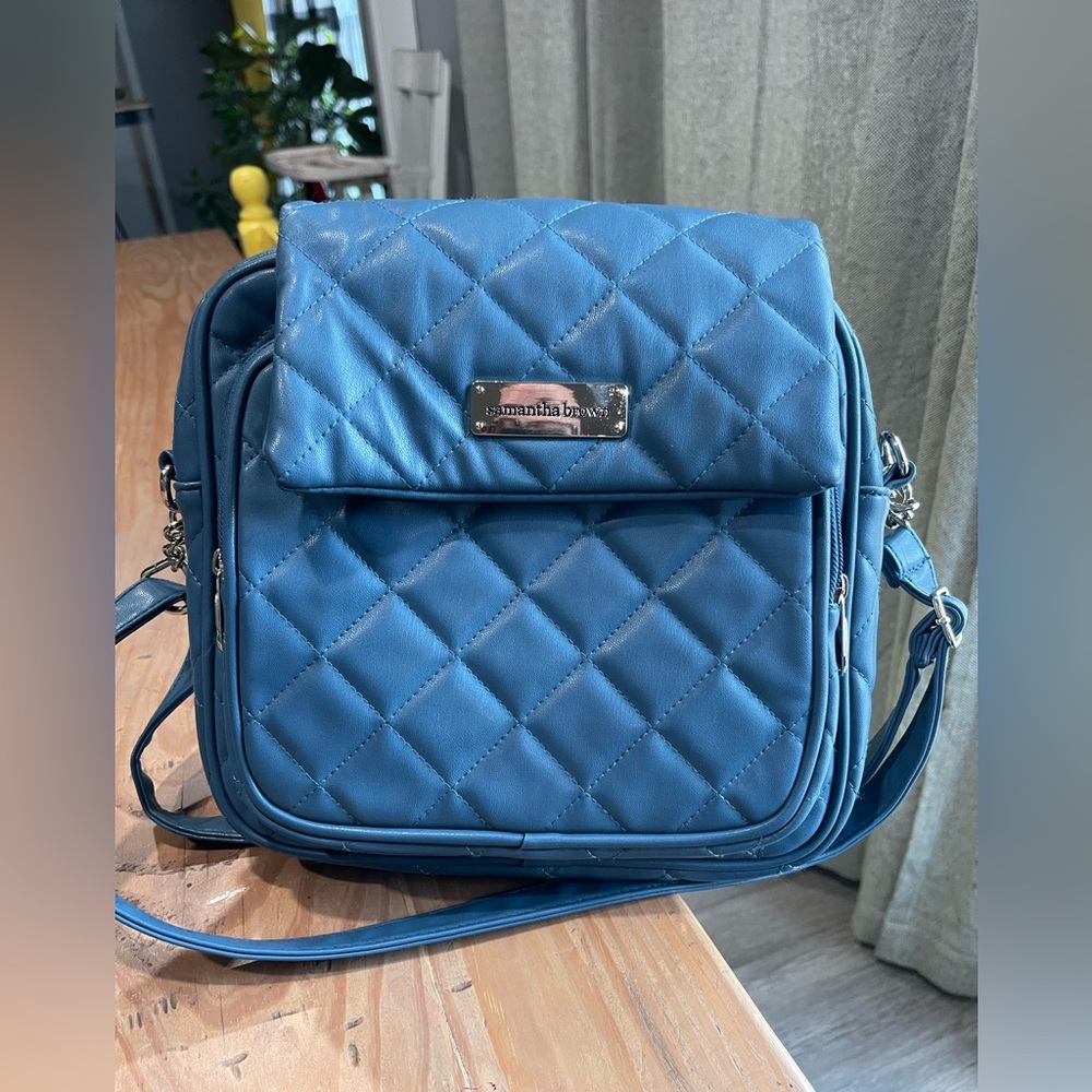 Samantha Brown Quilted Teal Crossbody Bag